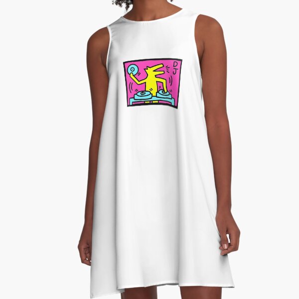 Keith Haring - DJ 1988 Talking Heads Abstract Pop Art A-Line Dress