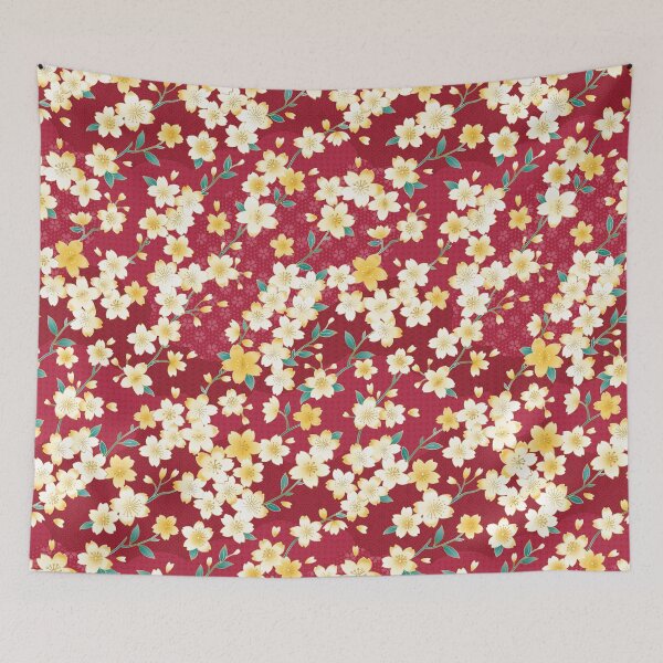 Aperçu de l'œuvre Kimono japonais stylisé imprimé en rouge et jaune créée et vendue par STUDIOFLOW.