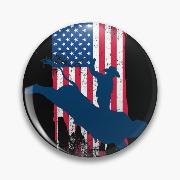 Item preview, Patriotic Bucking Bull Rider Cowboy with American Flag Background designed and sold by Gold Wings Tees.
