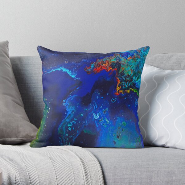 Beach Fantasy Acrylic Pouring in Blue Throw Pillow