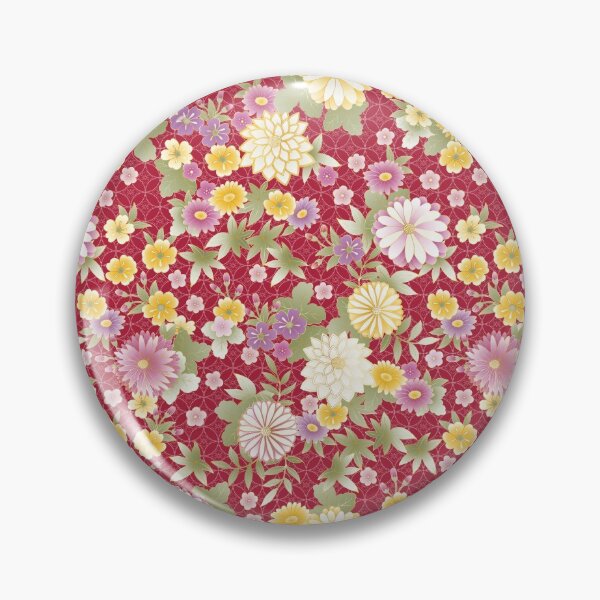 Aperçu de l'œuvre KIMONO À IMPRIMÉ FLORAL STYLISÉ JAPONAIS EN ROUGE, JAUNE ET VERT créée et vendue par STUDIOFLOW.