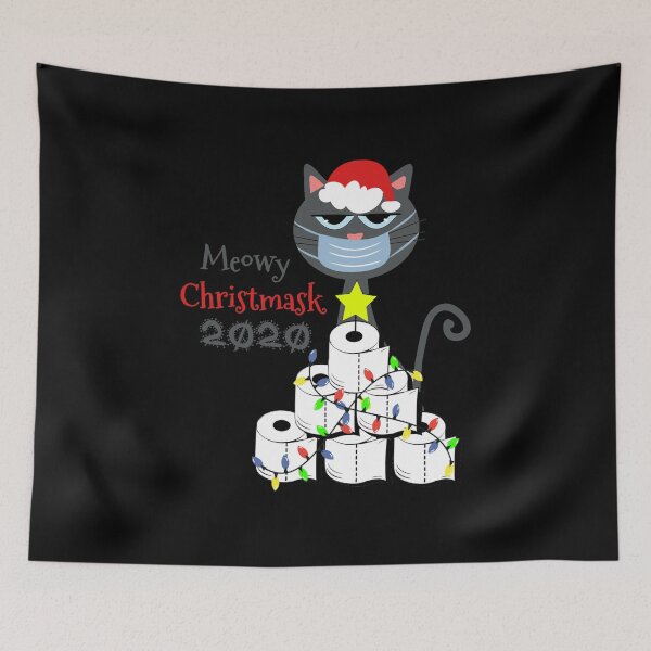 Item preview, Meowy Christmask 2020 - Cat in face mask and Toilet paper Christmas tree designed and sold by env1nada.