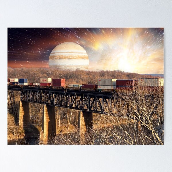 Item preview, Planet over railroad bridge designed and sold by MrRainbowArt.