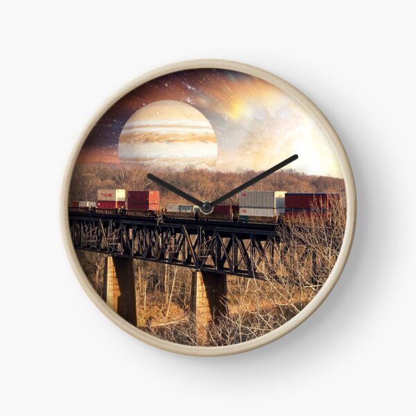 Planet over railroad bridge Clock