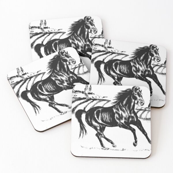 Item preview, Black horse galloping charcoal drawing designed and sold by horseaddicted.
