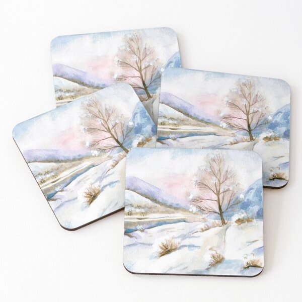 Item preview, Winter Country Snow Landscape Watercolor Painting designed and sold by Artcraft-Ink.