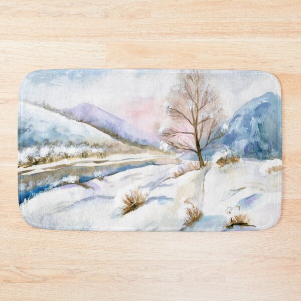 Item preview, Winter Country Snow Landscape Watercolor Painting designed and sold by Artcraft-Ink.