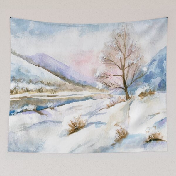 Item preview, Winter Country Snow Landscape Watercolor Painting designed and sold by Artcraft-Ink.