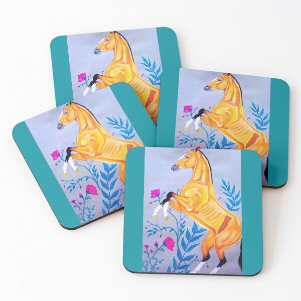 Item preview, Akhal teke horse rearing gouache painting designed and sold by horseaddicted.