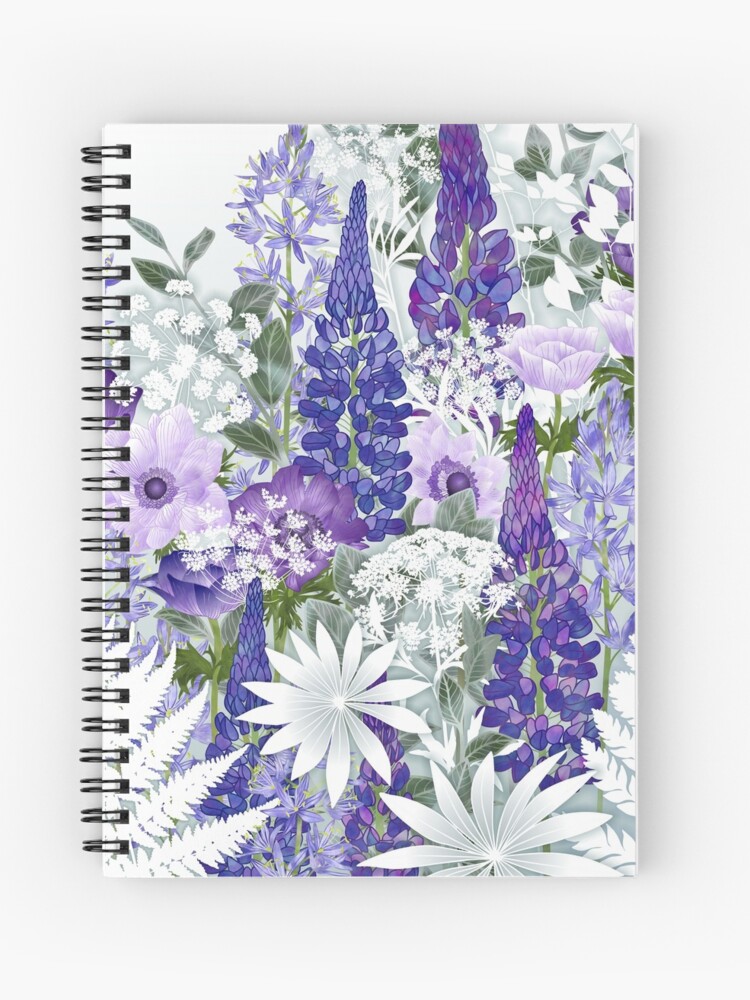 Cuaderno de espiral «Jardín de flores azules: altramuces, anémonas,  Camassia, Ammi» de Fiona-Calder | Redbubble