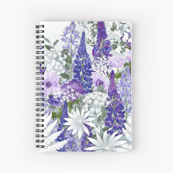 Blue Flower Garden - Lupins, Anemones, Camassia, Ammi Spiral Notebook