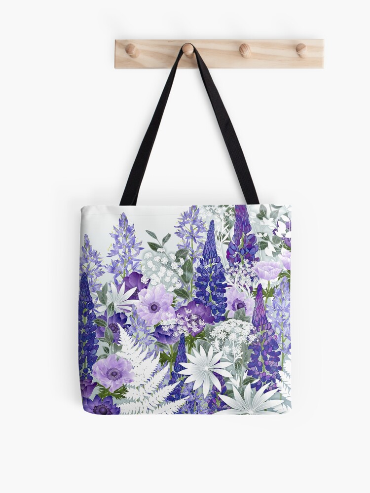 Bolsa de tela «Jardín de flores azules: altramuces, anémonas, Camassia,  Ammi» de Fiona-Calder | Redbubble