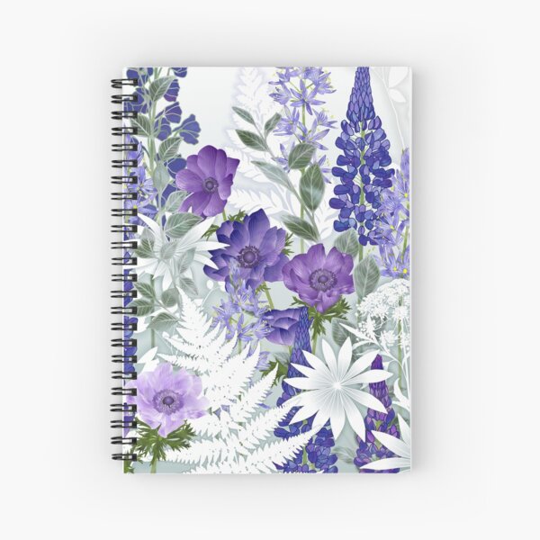 Blue Flower Garden - Lupins, Anemones, Camassia, Ammi Spiral Notebook