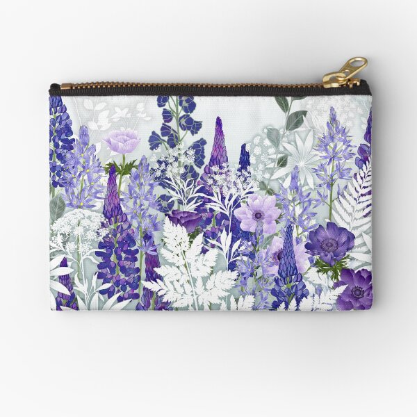 Blue Flower Garden - Lupins, Anemones, Camassia, Ammi Zipper Pouch