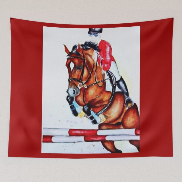 Artikelvorschau, Zeigen Sie springende Pferde- und Reiteraquarellmalerei entworfen und verkauft von horseaddicted.