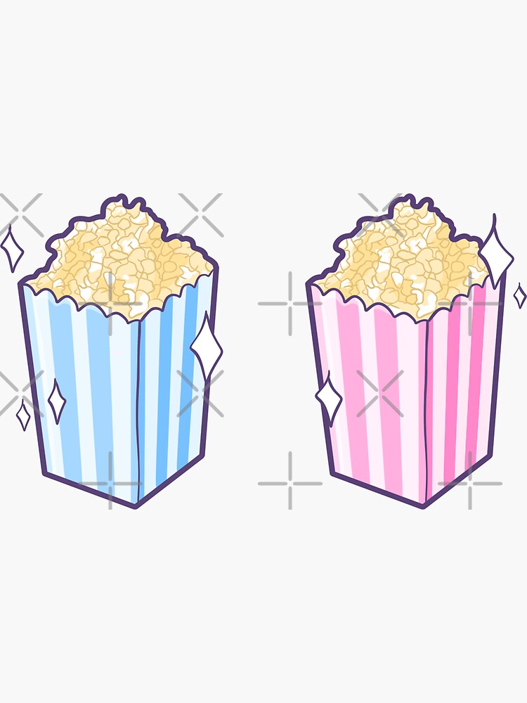 "Cute Pastel Blue And Pink Movie Popcorn " Sticker for Sale by