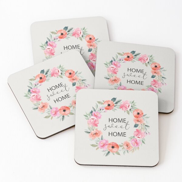 Item preview, Home Sweet Home with Watercolour Orange Pink Floral Wreath designed and sold by thelustrous.