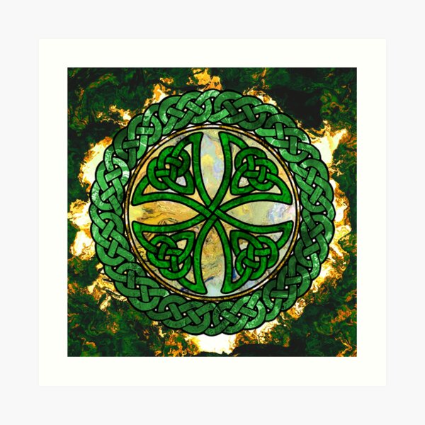 Celtic Shield Knot - Green and Gold Art Art Print