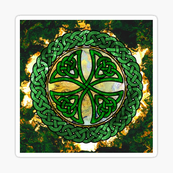 Celtic Shield Knot - Green and Gold Art Sticker