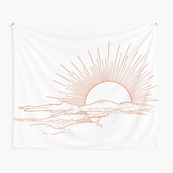 Coral Sunny Clouds Tapestry