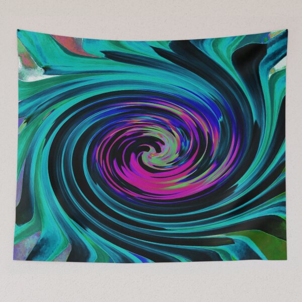 Item preview, Dramatic Black and Turquoise Abstract Retro Twirl designed and sold by myrubiogarden.