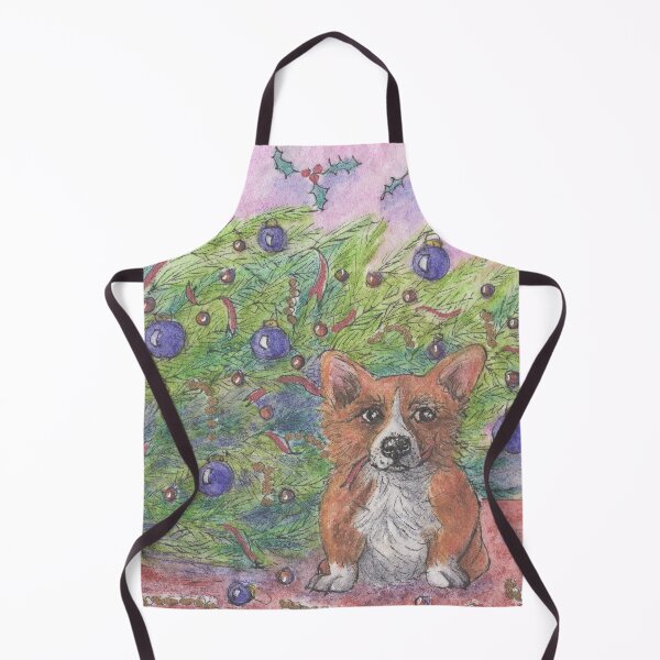 Item preview, Corgi dog looking innocent in front of a fallen Christmas tree designed and sold by SusanAlisonArt.
