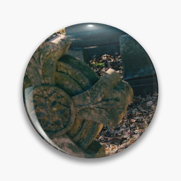 Item preview, Gothic Cross Headstone on Grave surrounded by Autumn Leaves in Historic Cemetery designed and sold by Silver Sky by Janet.
