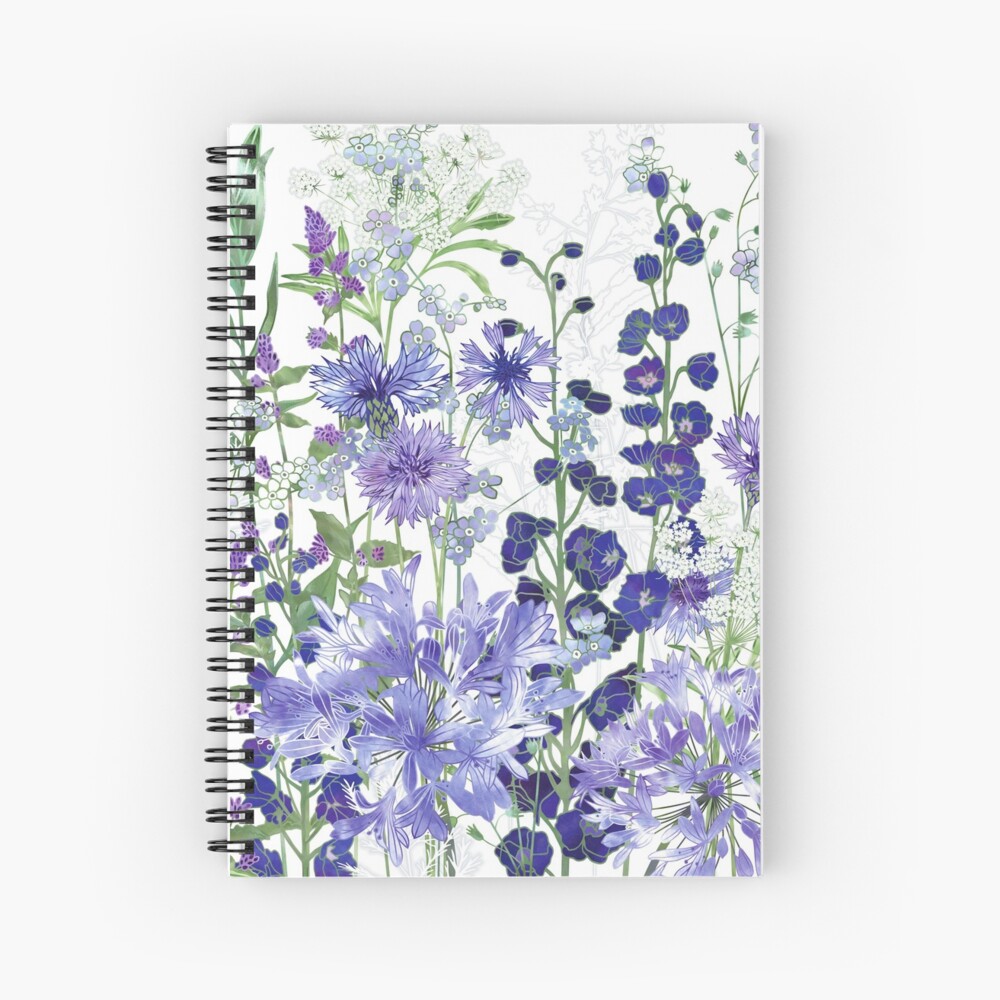 Blue Flower Garden Agapanthus Delphiniums Cornflowers Catmint Forget Me Nots Spiral Notebook By Fiona Calder Redbubble