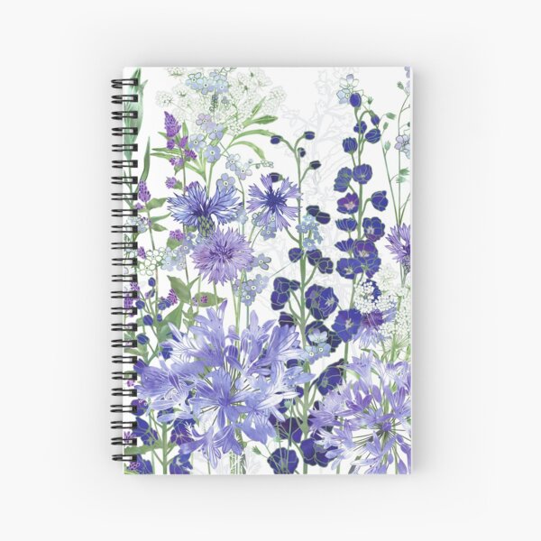 Blue Flower Garden - Agapanthus, Delphiniums, Cornflowers, Catmint, Forget-Me-Nots Spiral Notebook