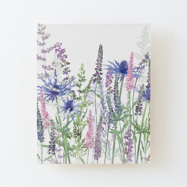 Flower Meadow - Sea Holly, Veronica Flowers, Catmint, Grasses Wood Mounted Print