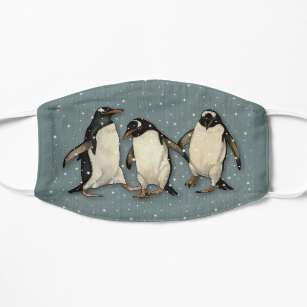 Penguin Trio Dancing in the Snow Wildlife Illustration Mask