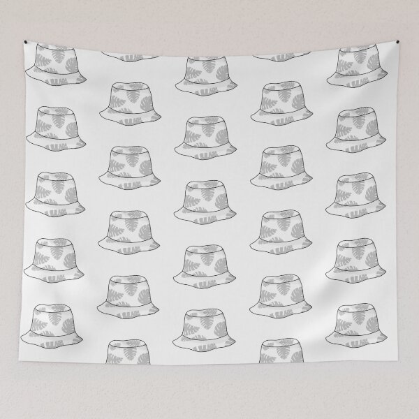 Item preview, Bucket hat with grey tropical leafs designed and sold by felinefeelings.