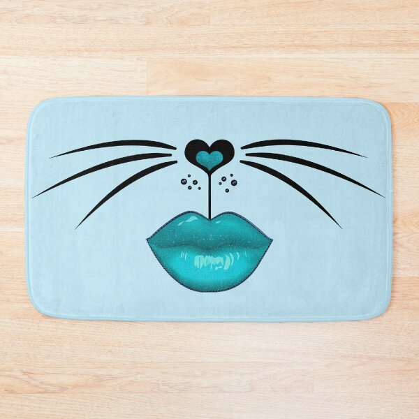 Item preview, Cat Face Lips Whiskers Kitten in Pastel Turquoise designed and sold by GlamourChick.