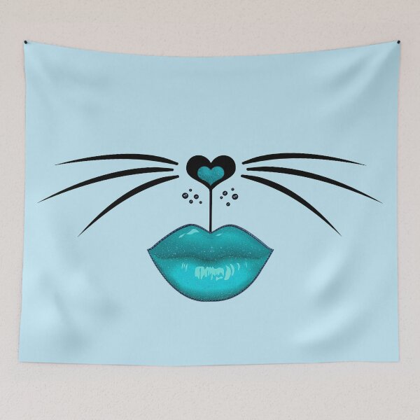 Item preview, Cat Face Lips Whiskers Kitten in Pastel Turquoise designed and sold by GlamourChick.