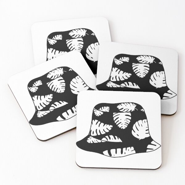 Item preview, Bucket hat with black and white tropical leafs designed and sold by felinefeelings.