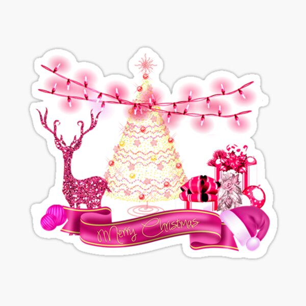 Golden And Pink Merry Christmas Sticker