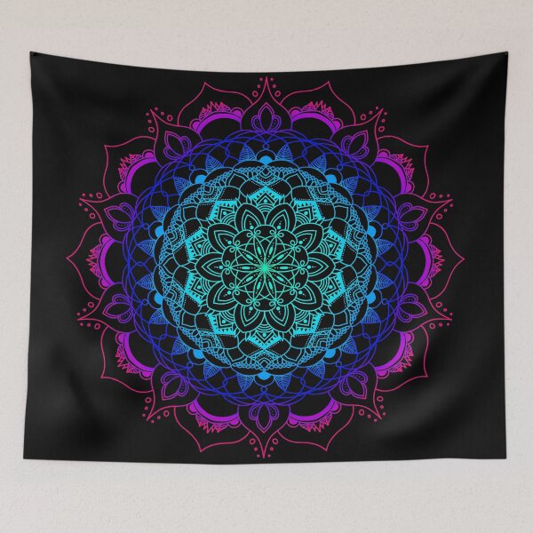 Item preview, Vibrant floral pink to blue ombre mandala designed and sold by felinefeelings.