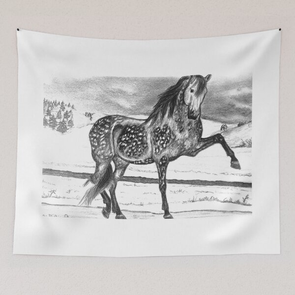 Item preview, dapple grey Spanish horse portrait drawing designed and sold by horseaddicted.