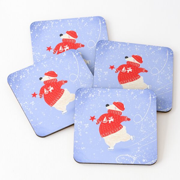 Item preview, Polar bear on ice skates Christmas art designed and sold by orangerinka.