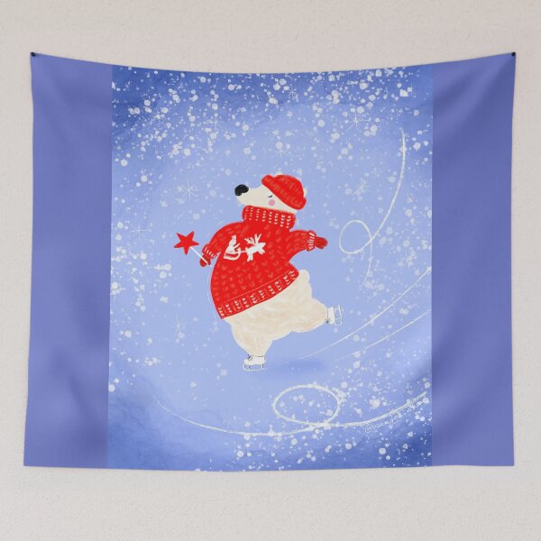 Item preview, Polar bear on ice skates Christmas art designed and sold by orangerinka.