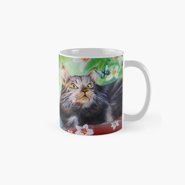 Cat Playful Portrait and Butterfly Classic Mug