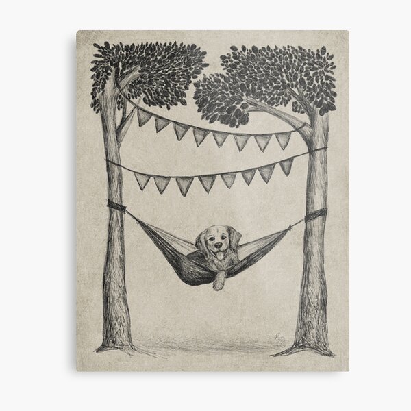 Dog in Hammock Sketched Illustration Metal Print