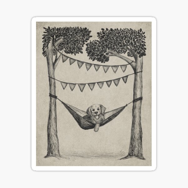 Dog in Hammock Sketched Illustration Sticker