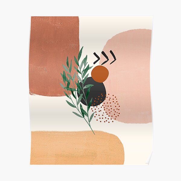 Eucalyptus Branch Abstract Watercolor Tropical Boho Minimalist Art with warm earthy tones and pastel colors with solid soft gradient shapes XII Poster