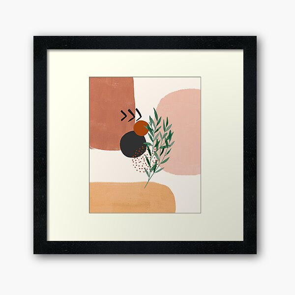 Eucalyptus Branch Abstract Watercolor Tropical Boho Minimalist Art with warm earthy tones and pastel colors with solid and soft gradient shapes XII Framed Art Print