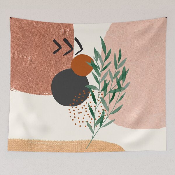 Item preview, Eucalyptus Branch Abstract Watercolor Tropical Boho Minimalist Art with warm earthy tones and pastel colors with solid and soft gradient shapes XII designed and sold by AbstractTrace.