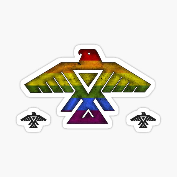 Anishinaabe Anisnaabe Thunderbird Pheonix Bird Flag Symbol by Grand Chief Ben Wawia Grunge LGBT Rainbow Pride Black Background HD Sticker