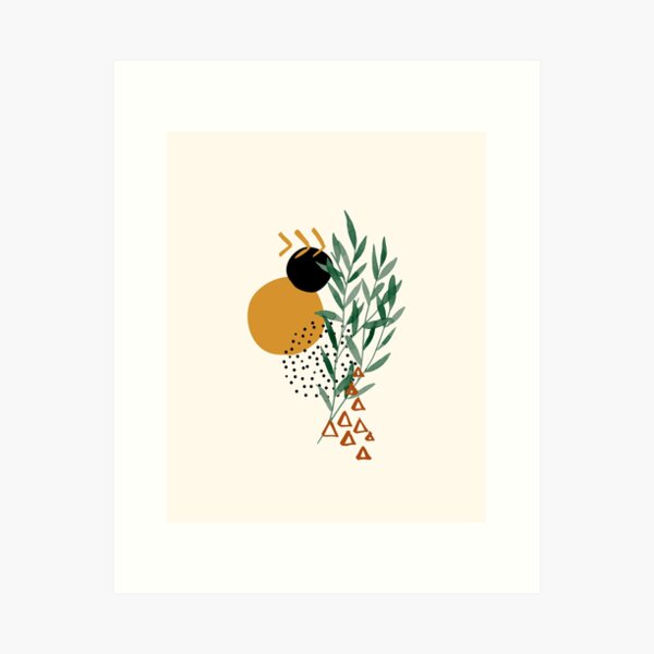 Item preview, Eucalyptus Branch Abstract Watercolor Tropical Boho Minimalist Art with warm earthy tones and pastel colors with solid and soft gradient shapes XIV designed and sold by AbstractTrace.