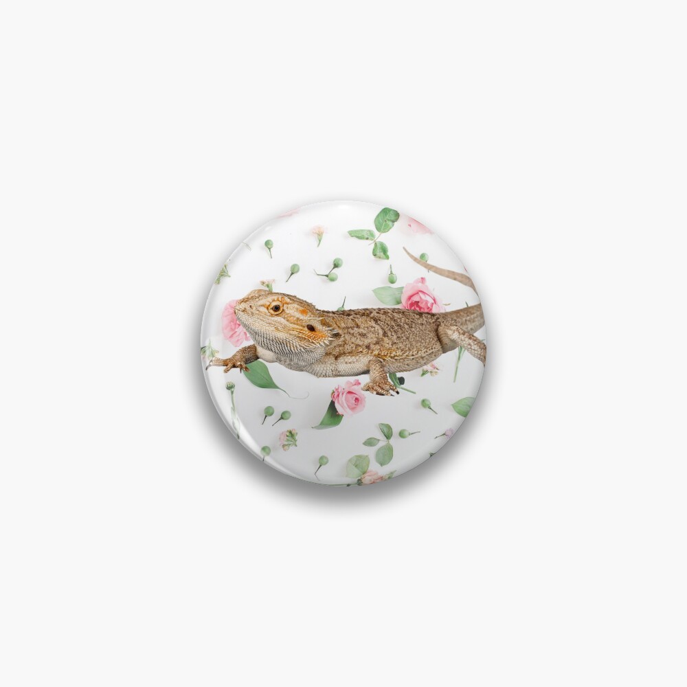 Bearded Dragon On A Carnation Background Pin
