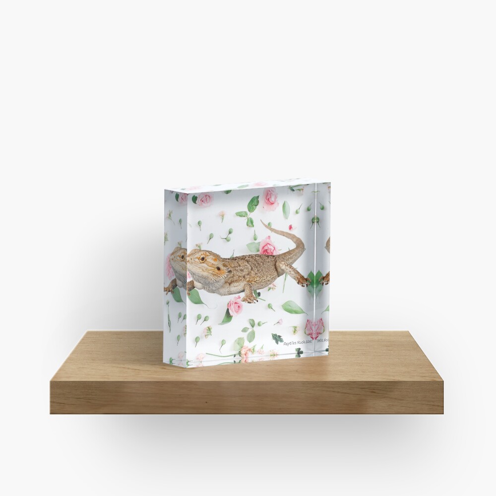 Bearded Dragon On A Carnation Background Acrylic Block